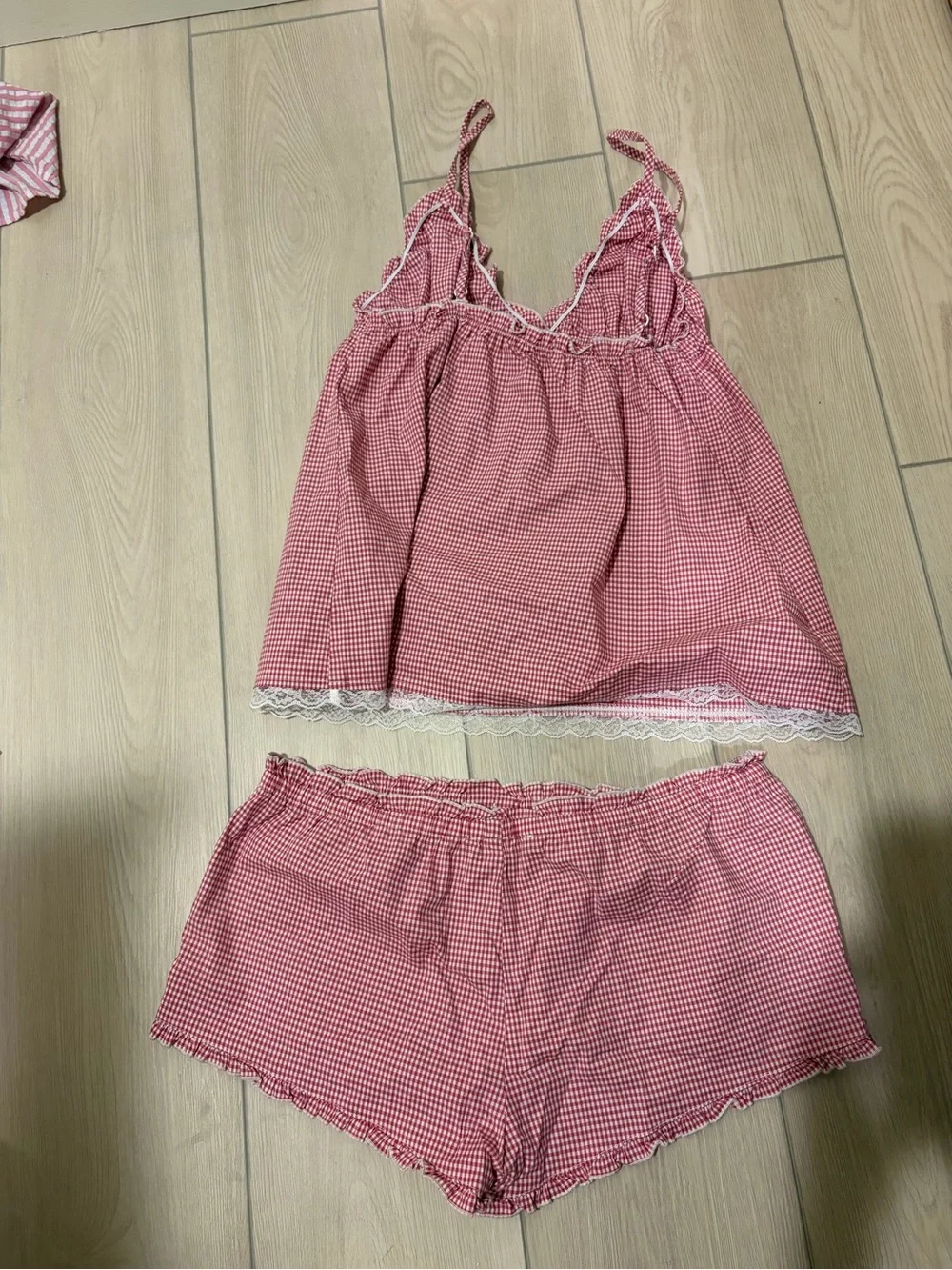 Brandy Melville Red Gingham Lace-Trim Pajama Set - Picture 6 of 6